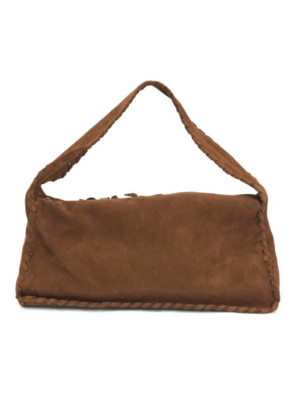 CHEVAL Made In Italy Suede Shoulder Bag With Stitch Detail And Charm Zip Pull